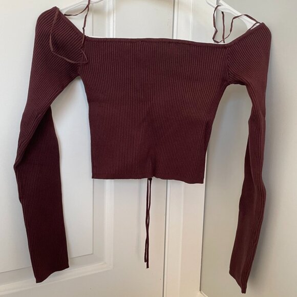 🤎 ZARA Brown Off-the-Shoulder Cropped Knit Top 🤎 - Picture 2 of 2